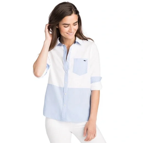 Vineyard Vines Women’s Color block Chillmark Relaxed Oxford Button Down Shirt 14 - Picture 1 of 7